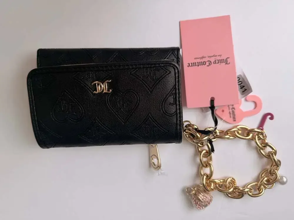 Juicy Couture Top Notch Double Sided Trifold Wallet in Liquorice
